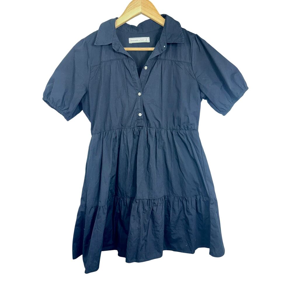Abercrombie & Fitch Black Collared Smocked Puff Sleeve Mini Dress Womens Size S